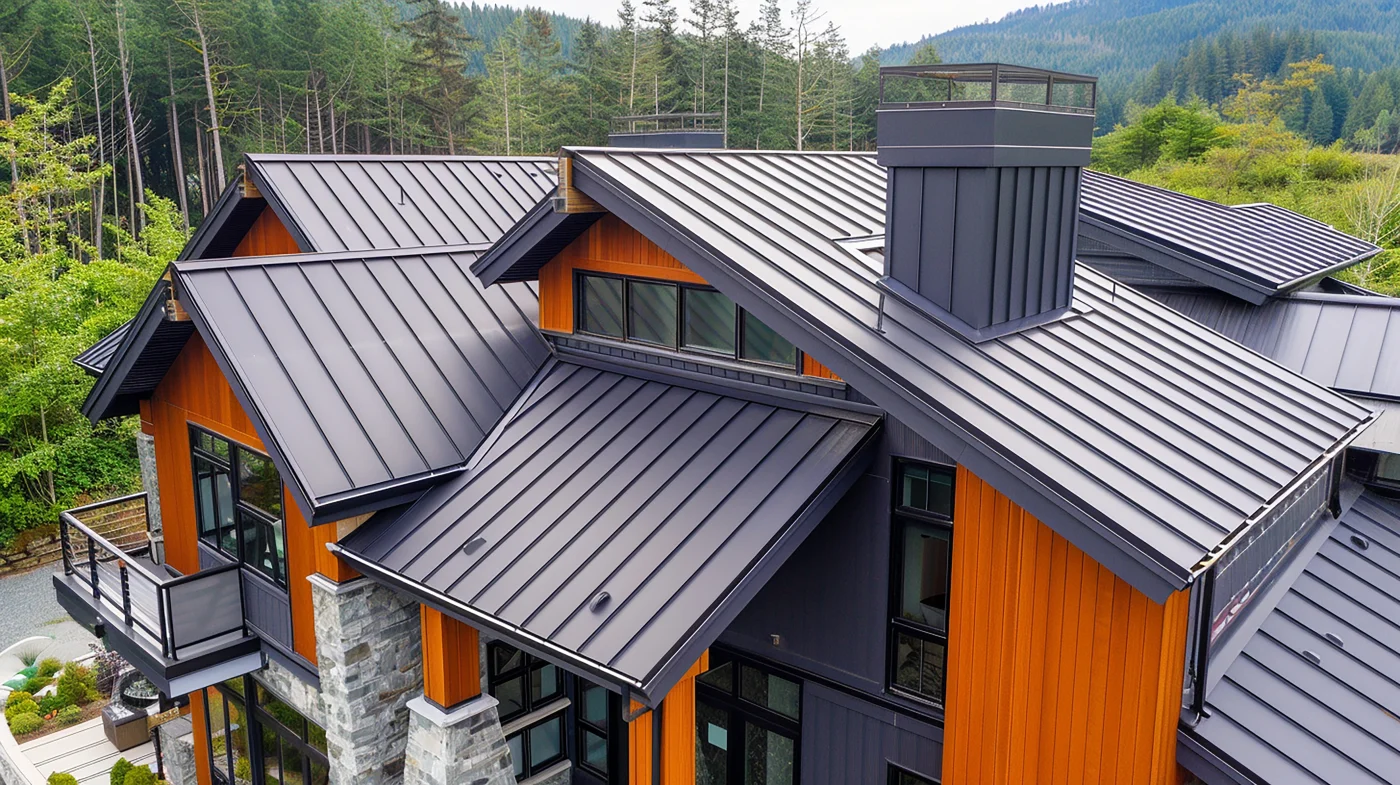 Metal roof aerial forest home