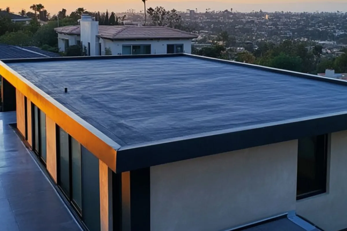Flat roof installation at sunset