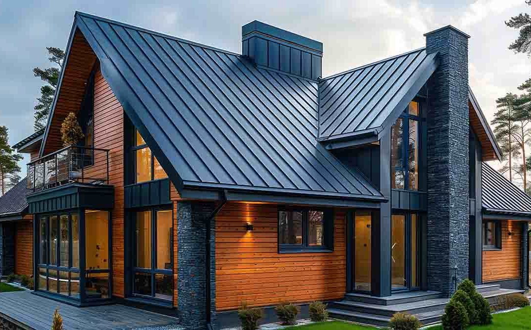 Standing seam metal roof evening