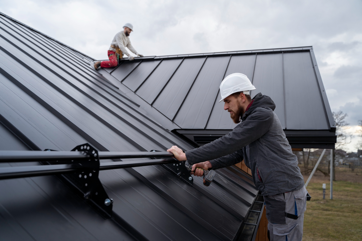 Metal roofing installation crew